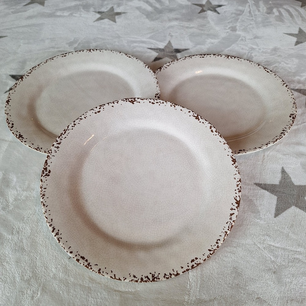 Tommy Bahama Dinner Plates Cream/Brown Melamine Lot of 3 Crackle